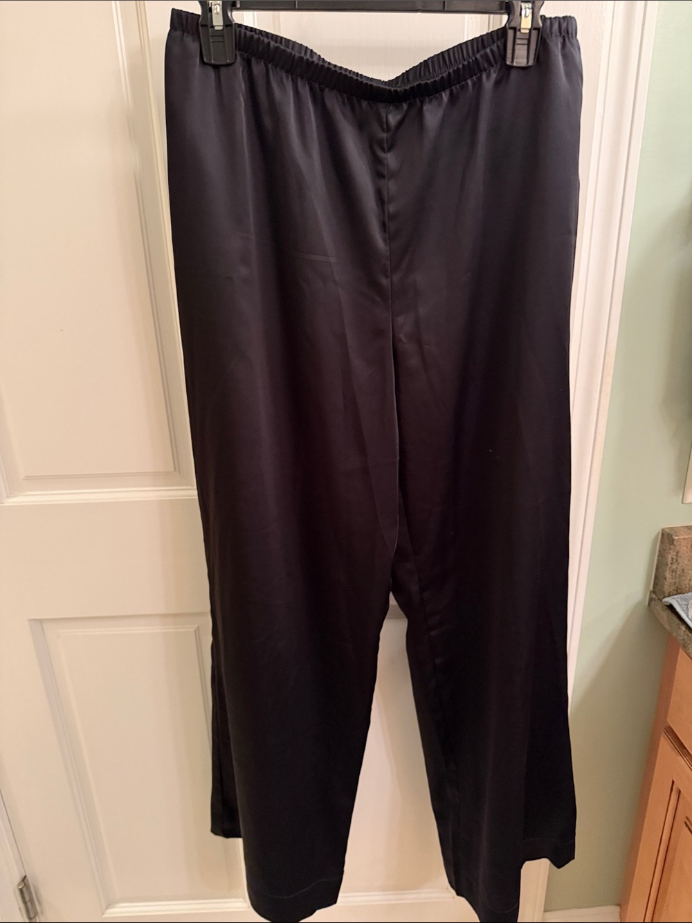 Black Wide Leg Faux Silk Pants
